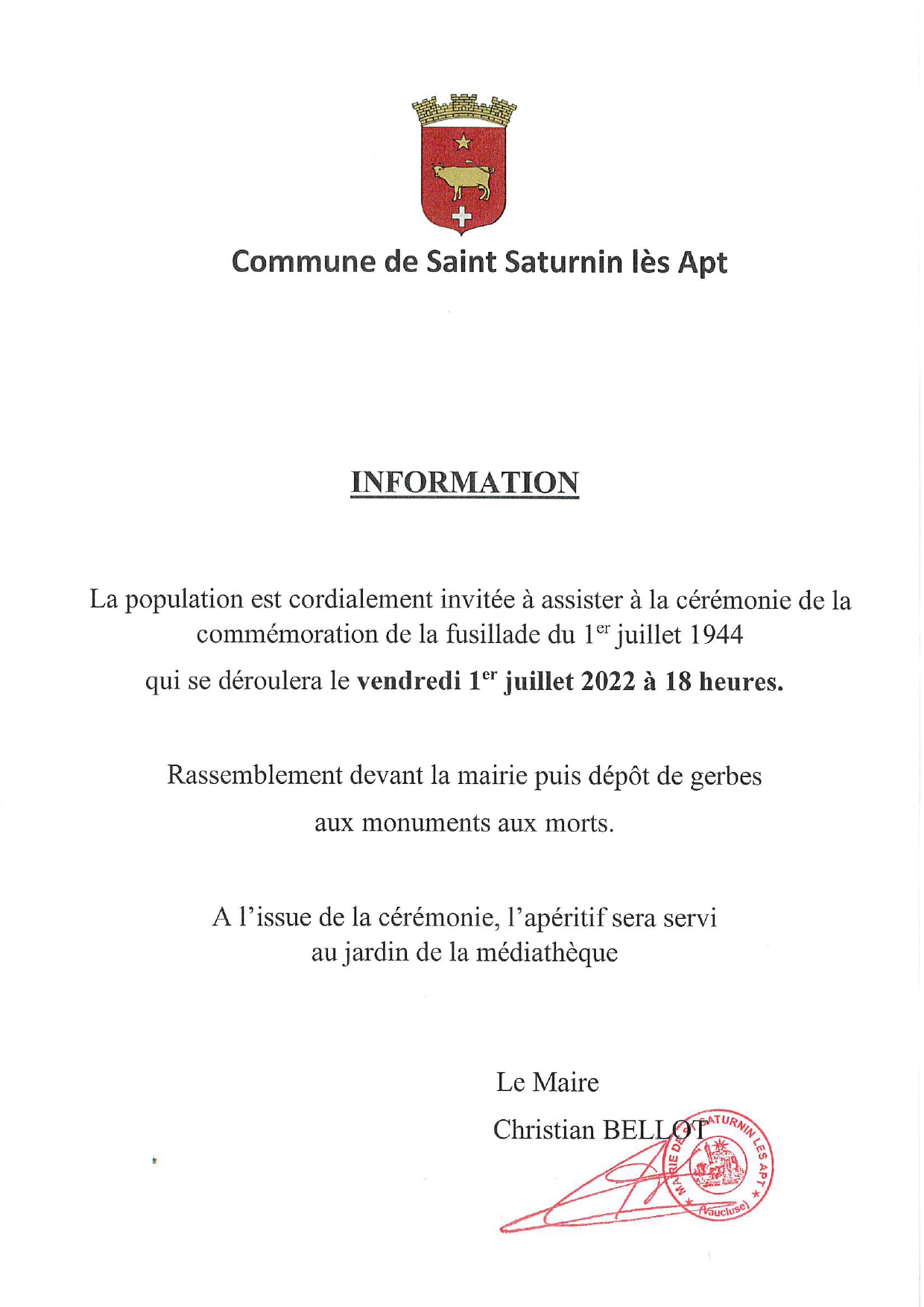 INVITATION COMMÉMORATION DU 1ER JUILLET 1944